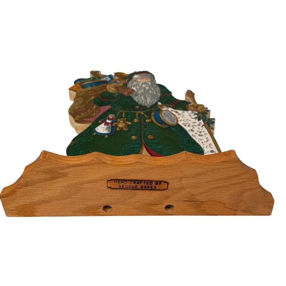 Old World Santa Wooden Signed George Bakes Cranston Victorian Holiday Decor 12